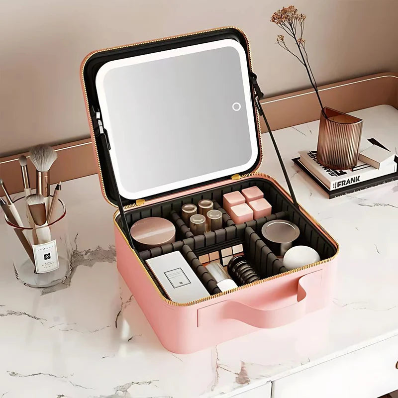 LumiGlow – Makeup Taske med Spejl og LED-lys