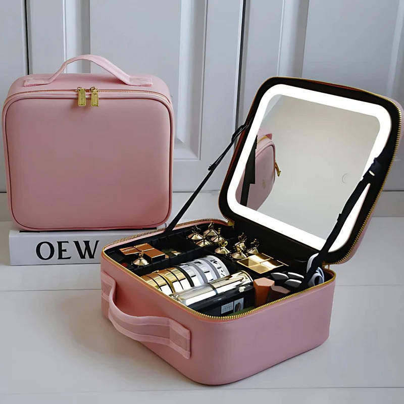 LumiGlow – Makeup Taske med Spejl og LED-lys