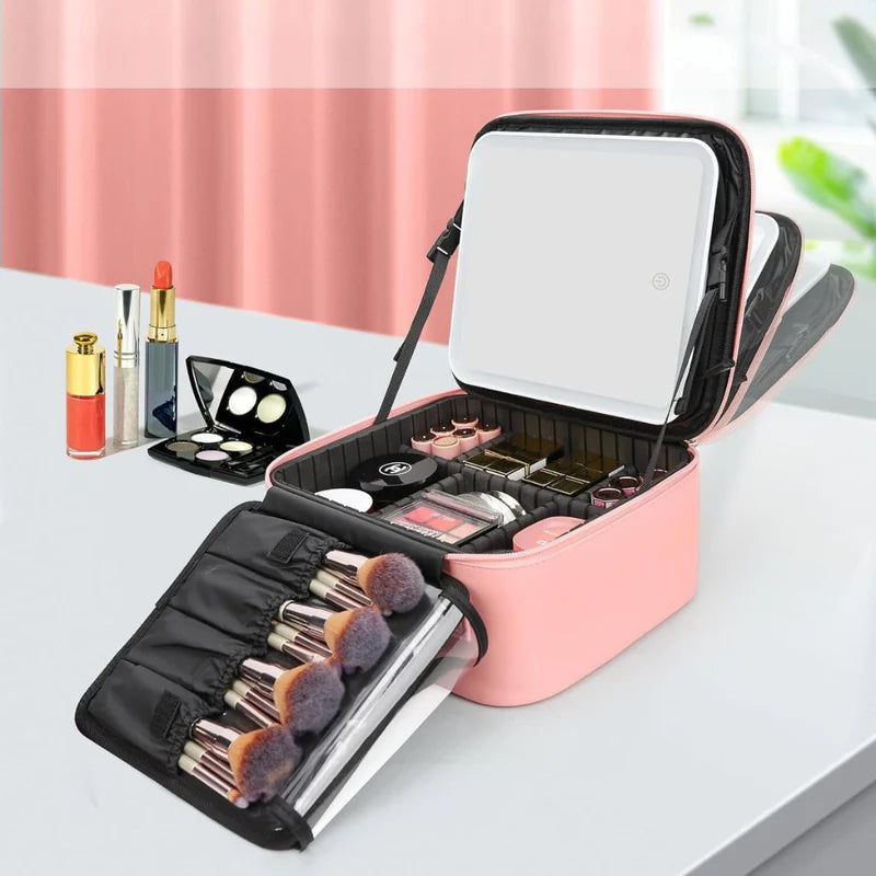 LumiGlow – Makeup Taske med Spejl og LED-lys