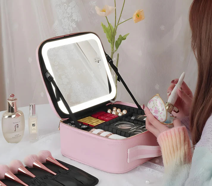 LumiGlow – Makeup Taske med Spejl og LED-lys